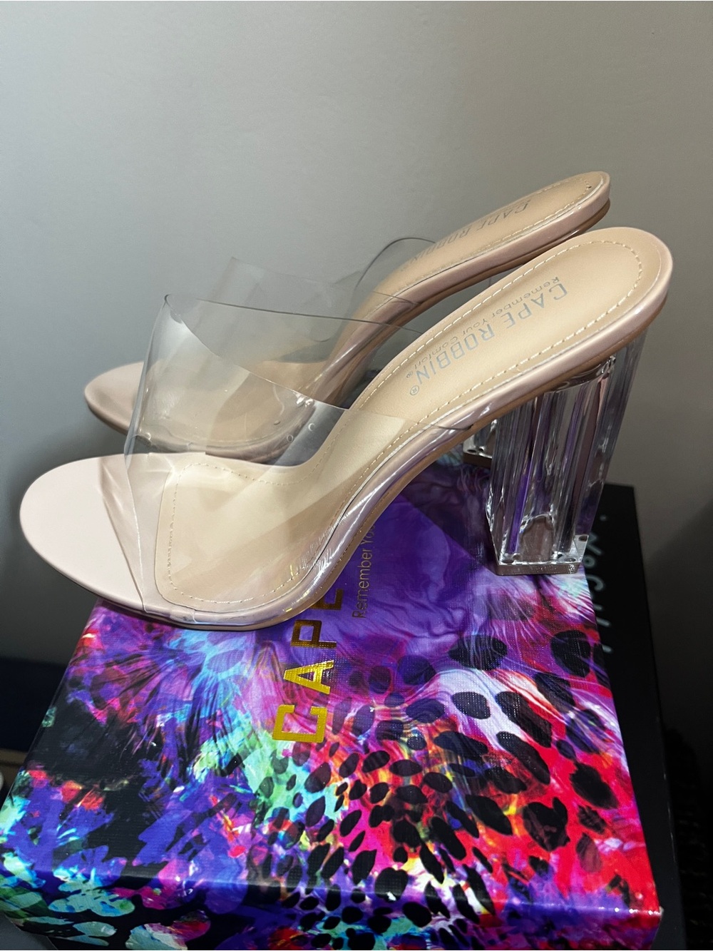 Cape Robbin Beige Nude Clear Block Heel Sandals